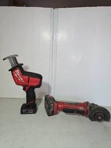 lot 177 image: (2) Cordless Milwaukee power tools 4  Cut Off Grinder & Hackzall Reciprocating saw