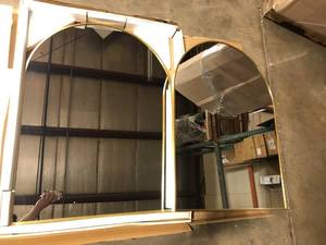 PexFix 30 in. W x 40 in. H Arched Mirror for Bathroom Entryway Wall Decor Metal Frame Wall Mounted Mirror in Gold 2-Pieces   Customer Returns See Pictures
