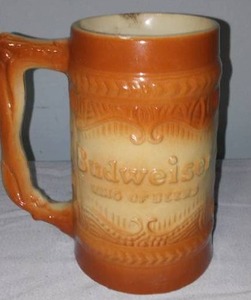 Vintage McCoy Ceramic Budweiser King Of Beers Mug Orange Taster Throw Away