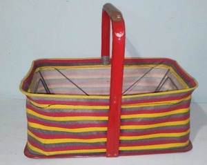 Vintage 1950�s Red Yellow Fold Away Fabric Shopping Basket.