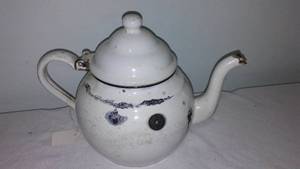 Vintage Farmhouse Primitive Enameled TeapotCoffee Pot.