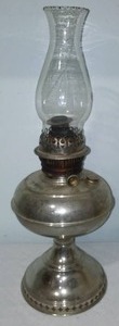 Rayo Kerosene Lamp Silver Metal 1905 With Glass Dome.