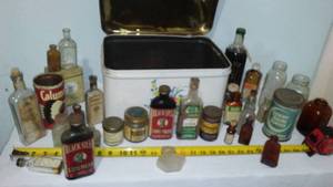 Antique And Vintage Bottles And Tins. Huge Lot