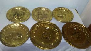 Vintage Brass Decorative Plates 60s. Qty 6