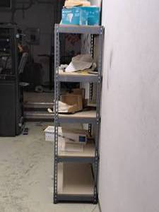lot 159 image: Wood Shelf  Metal Shelving Unit