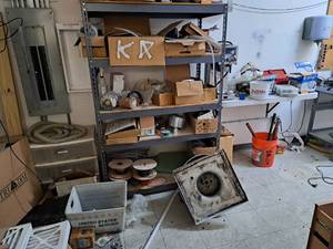lot 180 image: Wood Shelf  Metal Shelving Unit