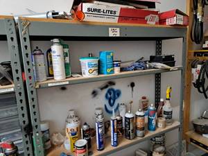 lot 192 image: Wood Shelf  Metal Shelving Unit