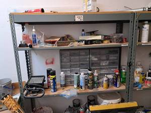 lot 191 image: Wood Shelf  Metal Shelving Unit