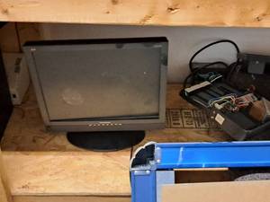 lot 230 image: Contents of Shelf - Computer Monitor, Batteries, Screens