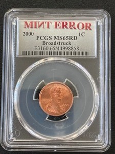 2000 Lincoln Cent PCGS MS65 Red Mint Error Broadstruck
