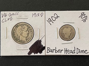1915-D Barber Quarter and 1902 Barber Dime