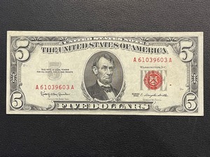 1963 Red Seal $5 Dollar Bill