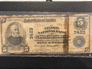 1902 $5 Dollar National Currency Tenth National Bank of Philadelphia