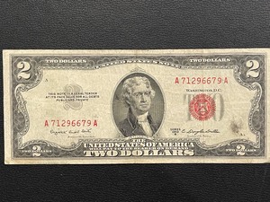 1953 B Red Seal $2 Dollar Bill