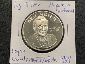 Napoleon Centennial Logan County North Dakota 1 Ounce .999 Fine Silver Round
