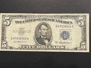 1953 A Blue Seal $5 Dollar Silver Certificate