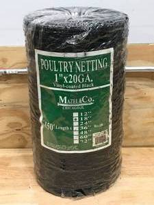 lot 37 image: Mazel & Co Vinyl-Coated Black Hex Poultry Netting 18x150-1x20ga
