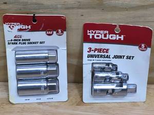 lot 49 image: Lot of 1 - Hyper Tough 3-Piece Spark Plug Socket Set And 1 - Hyper Tough 3-Piece Universal Joint Set