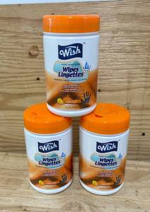 lot 133 image: WISH Lot of 3 Containers of- Hand Sanitizing Wipes (80 wipers per container)- Fresh Lemon Scent