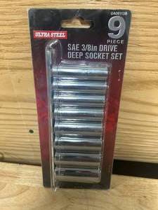 lot 151 image: ULTRA STEEL 9 Piece SAE 38 Drive Deep Socket Set
