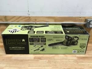 lot 13 image: Green Machine Chainsaw 16 62V Brushless Model # GMCS6200