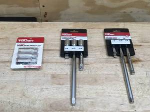 lot 182 image: Hyper Tough - 3 Piece 12 Inch Drive Extension Bar Set, 3 Piece 38 Inch Drive Extension Bar Set And 3 Piece Spark Plug Socket Set