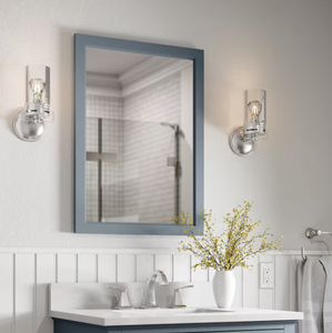 lot 186 image: allen  roth Brookview 22-in x 30-in Framed Bathroom Vanity Mirror (Slate Blue) Model # 1789MR-22-310