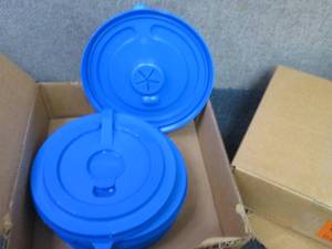lot 75 image: 10 Blue Lids w Cross Hatch Opening...