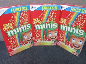 lot 311 image: 3- 18.6 oz Boxes Lucky Charms Minis...
