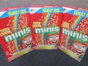 lot 312 image: 3- 18.6 oz Boxes Lucky Charms Minis...
