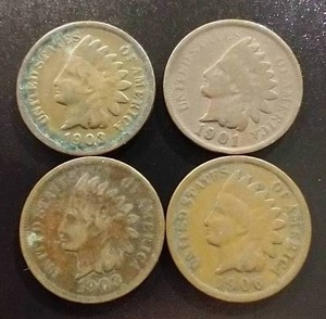 (4) Indian Head Pennies