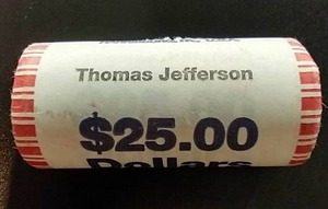 Uncirculated $25 Roll of Thomas Jefferson Presidential Dollars