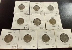 (10) Buffalo Nickels - All Different