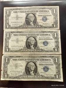 (3) 1957 Series Silver Certificate $1 Bills