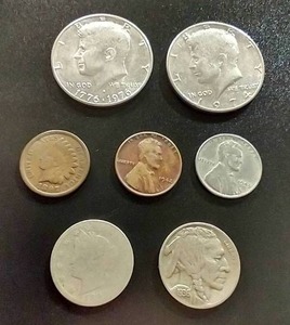 Mixed Coin Lot - Kennedy Half, Indian Penny, Steel Cent, Etc