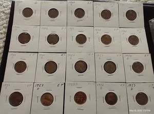 (20) Different Wheat Pennies in Flips - One Red Uncirculated