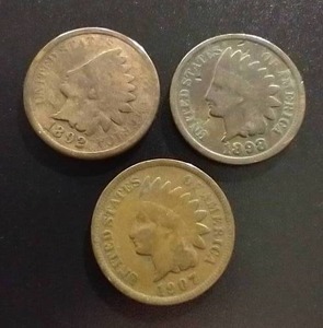 (3) Indian Head Pennies - (2) 1800s