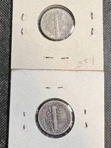 2 US MERCURY DIMES 1944 1944-D