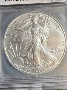 2019 AMERICAN SILVER EAGLE ICG MS70 FIRST DAY OF ISSUE