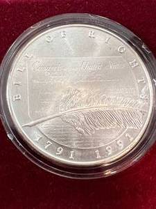 CHRYSLER HONORS THE BILL OF RIGHTS COMMEM. ROUND 1 TROY OZ .999 FINE SILVER
