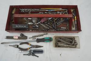 Red Tool organizer with drill bits, metric devices and screwdriver and more