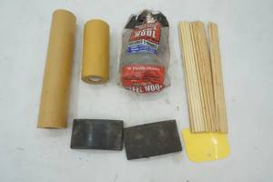 Steel Wool, Shims, sanding block and rolls of paper