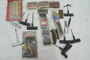 Tire Repair kit supplies, pliers, screwdriver and cable ties