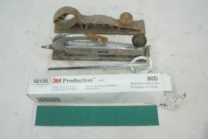 Air Sander, Used Coated Abraisive sheets (green) and hand sander
