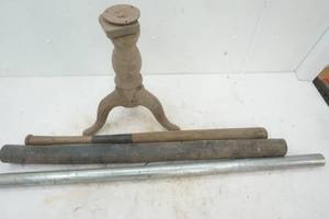 Wood bat, vintage 3 leg stand, black hose, pipe