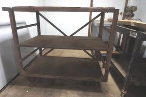 Vintage Workbench with shelfing on wheels