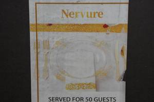 lot 142 image: Nervure 175-Piece Clear Gold Plastic Dishware for Party