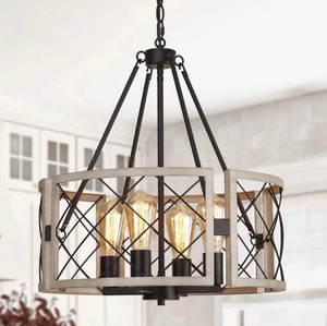 lot 31 image: Santostock 19 Farmhouse Rustic 4-Light Chandelier -White Oak