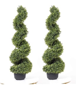 lot 121 image: 2-Pack 35 Artificial Spiral Boxwood Topiary Tree
