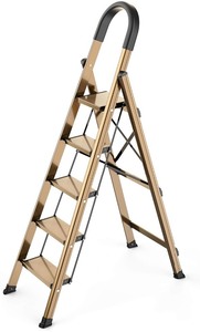lot 144 image: GameGem Lightweight Aluminum 5-Step Folding Ladder -Gold